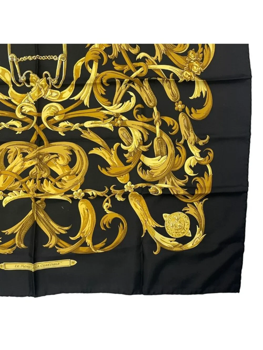 Hermes Scarf Silk Carre 90 Lemors a la Conetable Elegance Black Gold - Picture 5 of 8